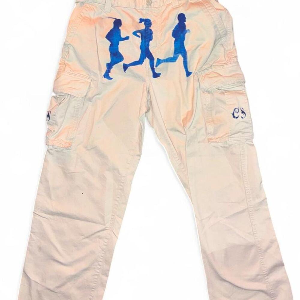 Vintage khaki cargo pants hand painted “runners”